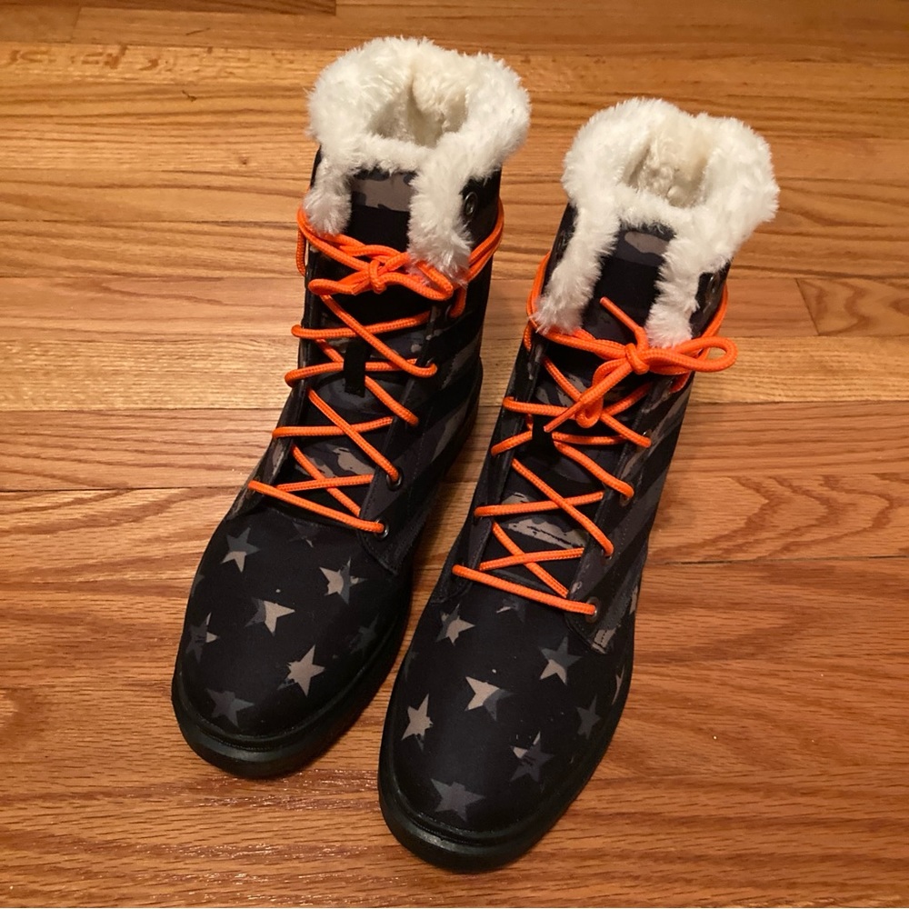 NEW RAAD Camo Stars Stripes Work Boots 8.0 8.5 Camouflage Green Black Shearling - Picture 3 of 12